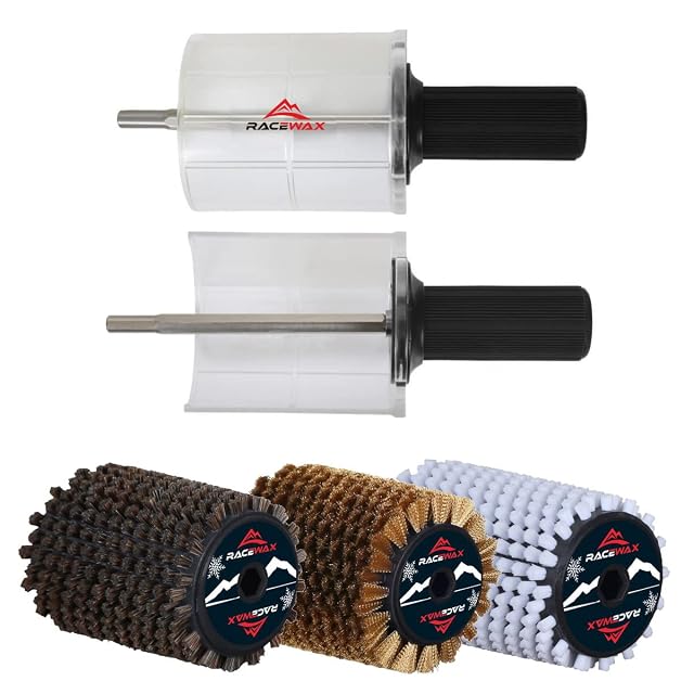 RaceWax rotary brush set with nylon, horsehair and copper brushes and Speed Stick handle