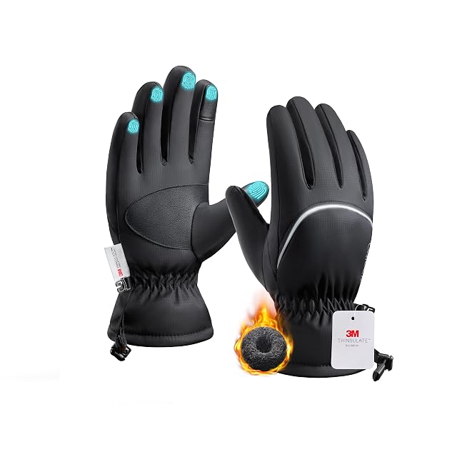 Origem ski gloves in black with reflective detail