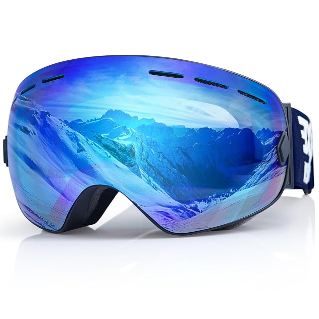 EXP VISION frameless ski goggle in blue with spherical REVO lens
