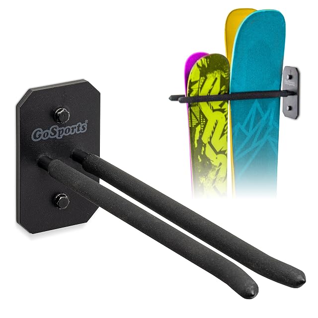 GoSports wall-mounted steel ski and snowboard storage rack