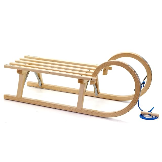 Holzfee Baran 95 wooden horn sledge in beech with metal-shod runners