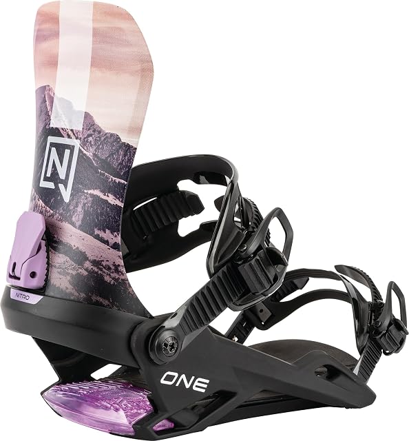Nitro One snowboard binding in black with canted footbed