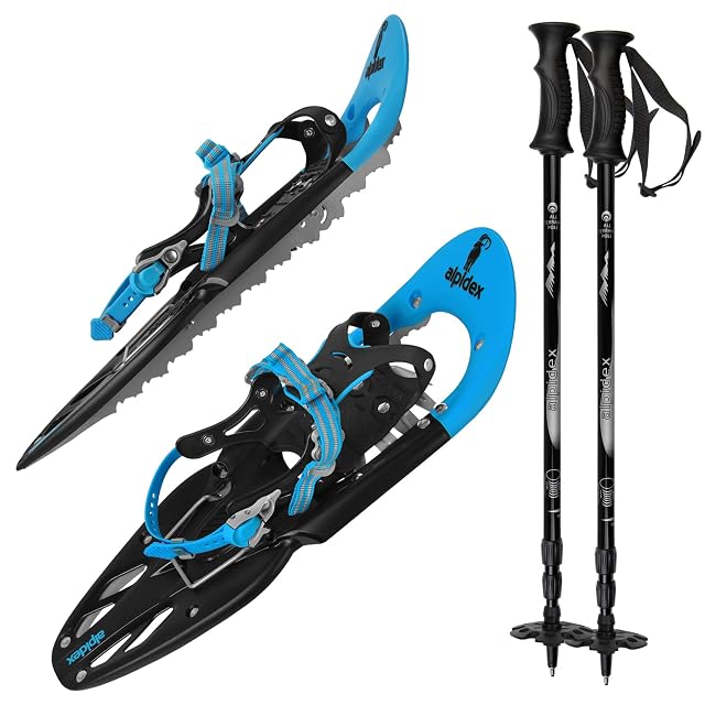ALPIDEX 25 inch snowshoes in blue with Just-Lock binding and carrying bag