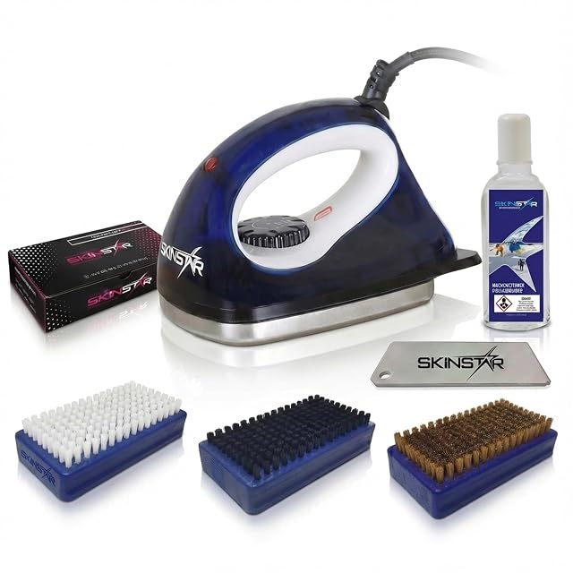 SkinStar seven-piece ski waxing set with iron, in blue
